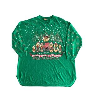 Vintage 80s Ugly Xmas Sweatshirt XXL Teddy Bears BEARY CHRISTMAS Green 52” Chest